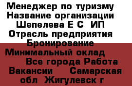 Менеджер по туризму › Название организации ­ Шепелева Е.С, ИП › Отрасль предприятия ­ Бронирование › Минимальный оклад ­ 30 000 - Все города Работа » Вакансии   . Самарская обл.,Жигулевск г.